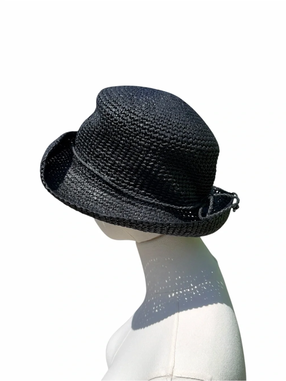 The Scala Collection Black Woven Straw Sun Hat Wide Brim Bucket Cloche One Size